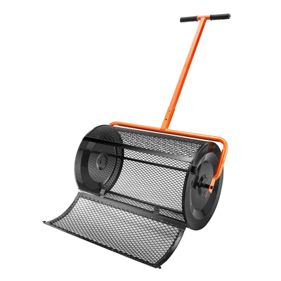 VEVOR Compost Spreader, 24.4-25.6" Height Adjustable Handle, 24" Wide, Lawn and Garden Peat Moss Roller with Side Latches, Powder Coated Steel Mesh Basket for Spreading Manure, Topsoil, Black 