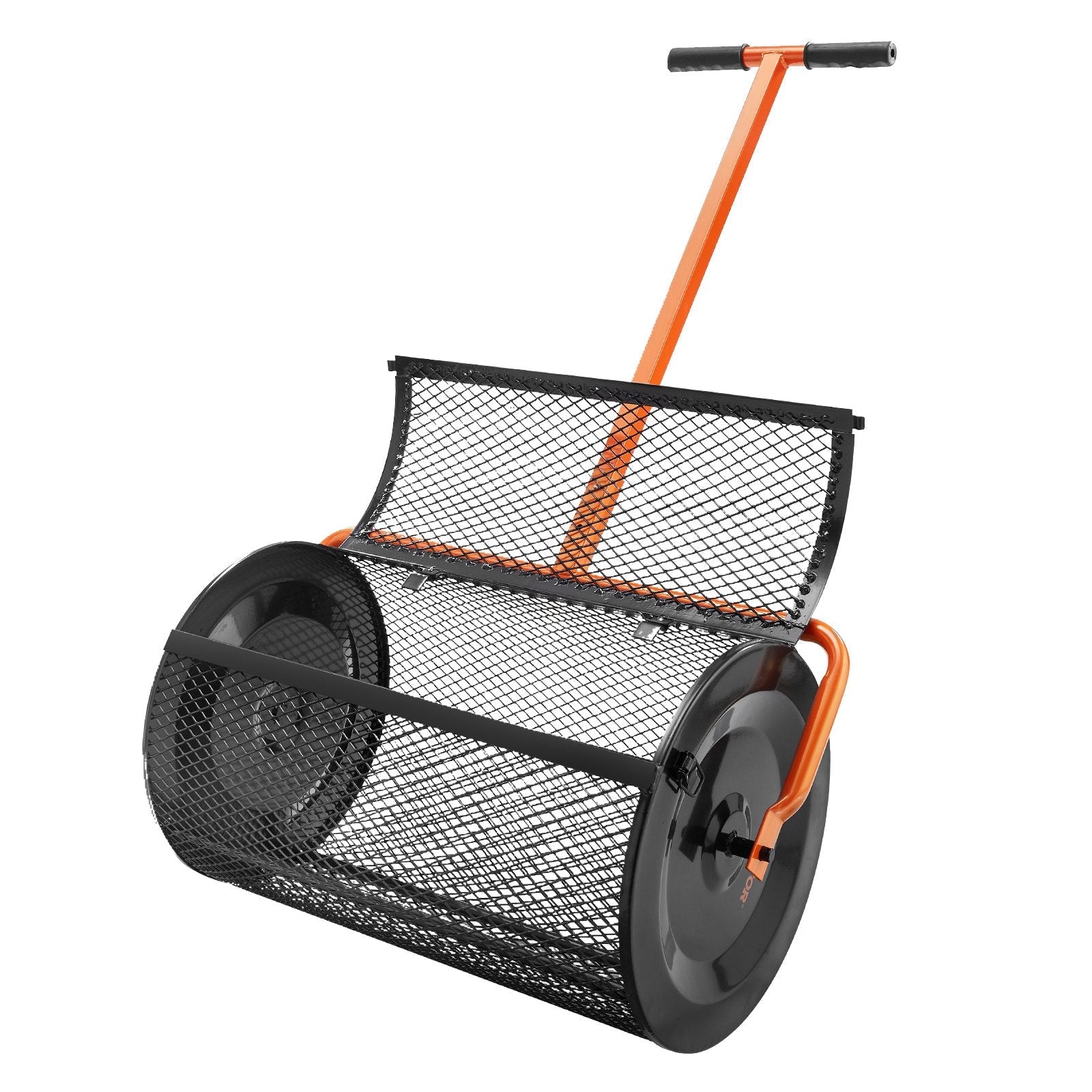 VEVOR Compost Spreader, 24.4-25.6" Height Adjustable Handle, 24" Wide, Lawn and Garden Peat Moss Roller with Side Latches, Powder Coated Steel Mesh Basket for Spreading Manure, Topsoil, Black 