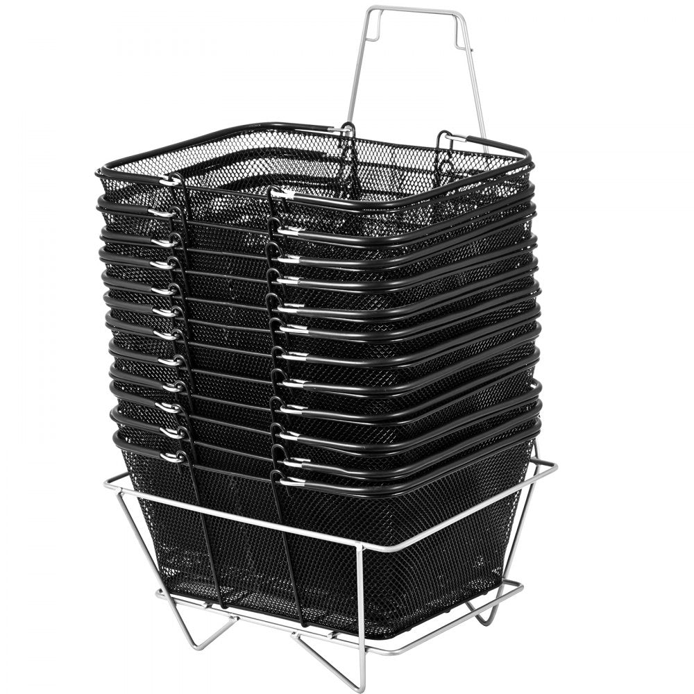 VEVOR 12PCS Shopping Baskets with Handles, Black Metal Shopping Basket, Portable Wire Shopping Basket, Black Wire Mesh shopping Basket Set for Stores Shopping 