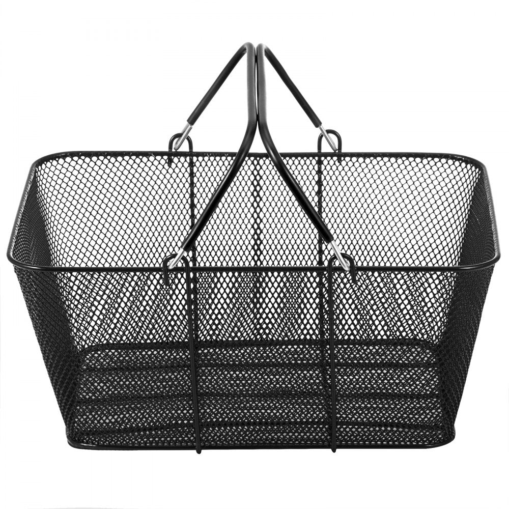 VEVOR 12PCS Shopping Baskets with Handles, Black Metal Shopping Basket, Portable Wire Shopping Basket, Black Wire Mesh shopping Basket Set for Stores Shopping 