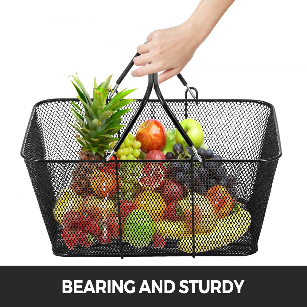 VEVOR 12PCS Shopping Baskets with Handles, Black Metal Shopping Basket, Portable Wire Shopping Basket, Black Wire Mesh shopping Basket Set for Stores Shopping 