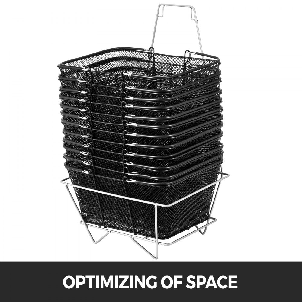 VEVOR 12PCS Shopping Baskets with Handles, Black Metal Shopping Basket, Portable Wire Shopping Basket, Black Wire Mesh shopping Basket Set for Stores Shopping 