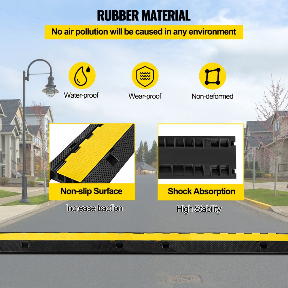 VEVOR 3 Channel Rubber Cable Protector Ramp 1.2 x 1.2 Inch Channel Heavy Duty Cable Wire Cord Cover Ramp Speed Bump Driveway Hose Cable Ramp Protector 