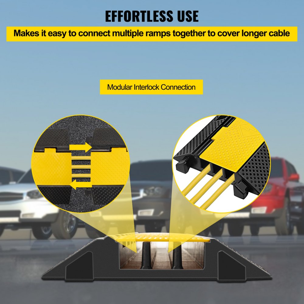 VEVOR 3 Channel Rubber Cable Protector Ramp 1.2 x 1.2 Inch Channel Heavy Duty Cable Wire Cord Cover Ramp Speed Bump Driveway Hose Cable Ramp Protector 