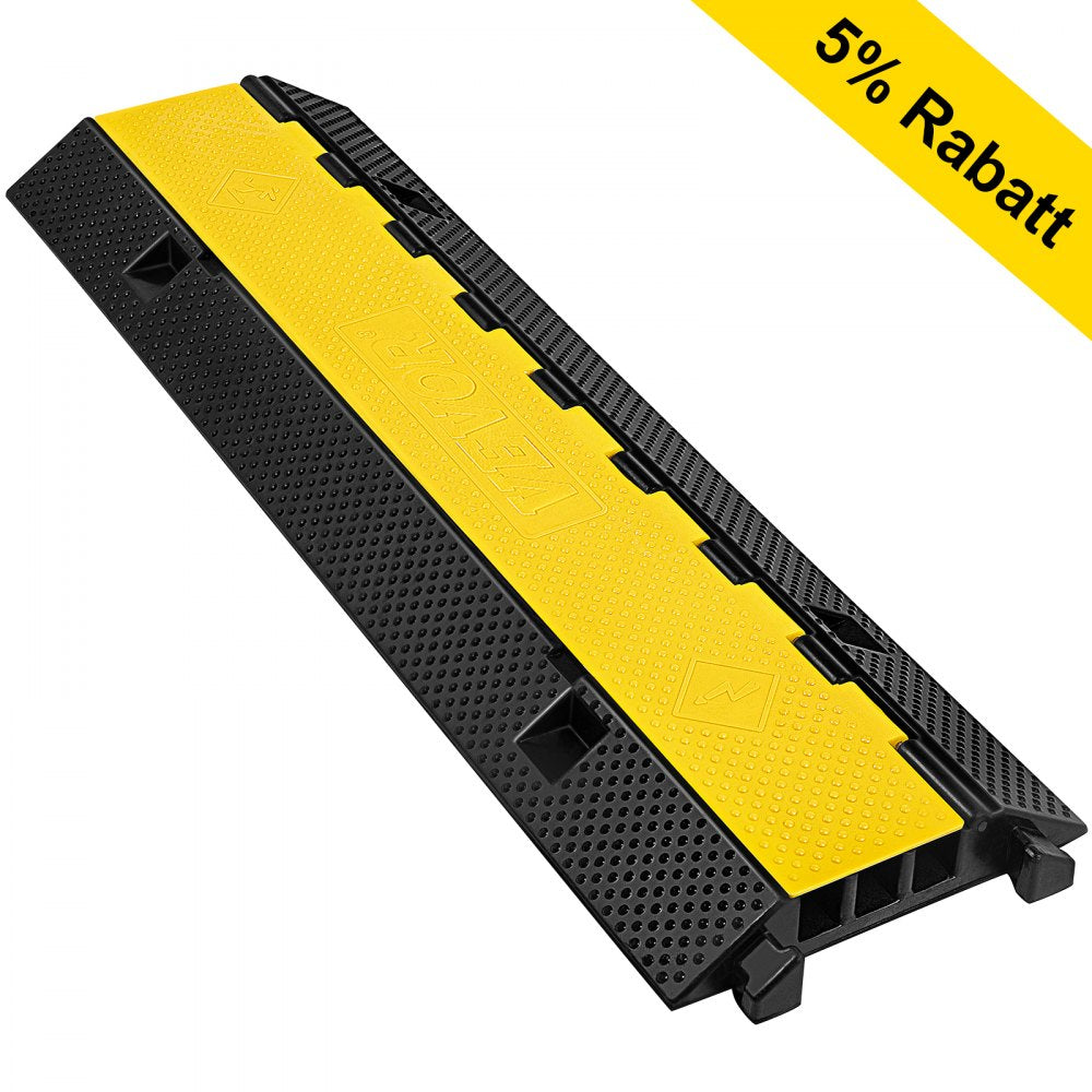 VEVOR 3 Channel Rubber Cable Protector Ramp 1.2 x 1.2 Inch Channel Heavy Duty Cable Wire Cord Cover Ramp Speed Bump Driveway Hose Cable Ramp Protector 