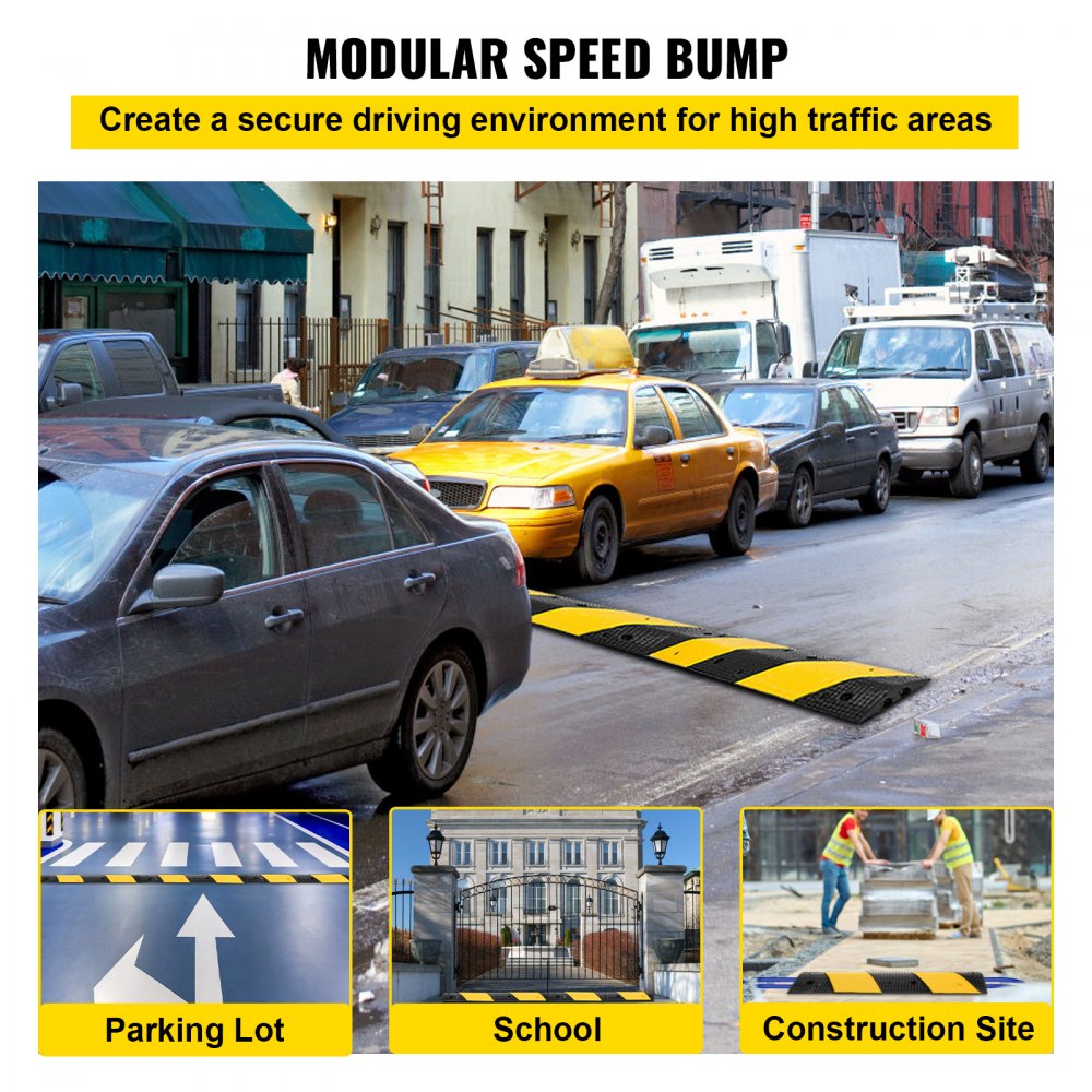 VEVOR  3 Feet Rubber Speed Bump Driveway Modular Heavy Duty Speed Bumps 38.6 x 11.4 x 2.2 Inch 2 Channel Cable Protector Ramp for Garage Gravel Roads Asphalt Concrete 