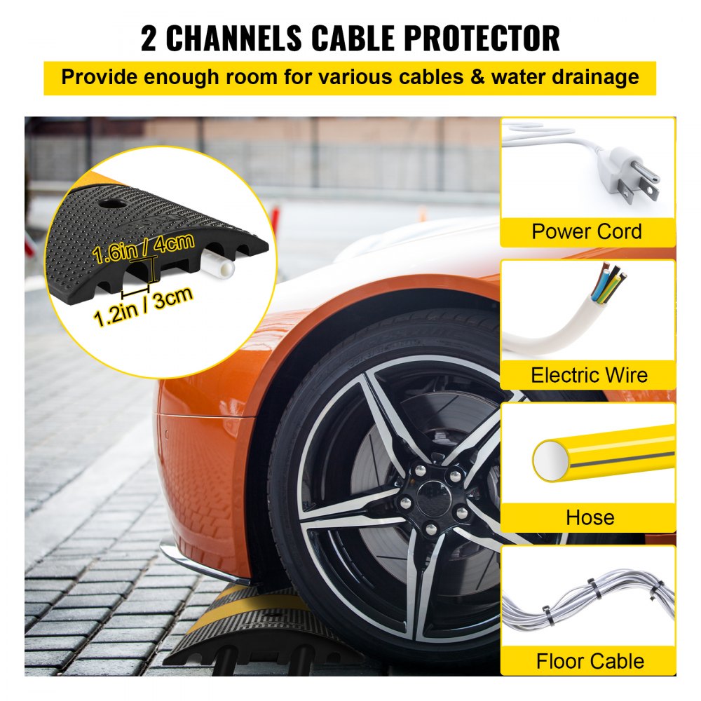 Modular Rubber Traffic Speed Bump 2 Channel Cable Protector Ramp 