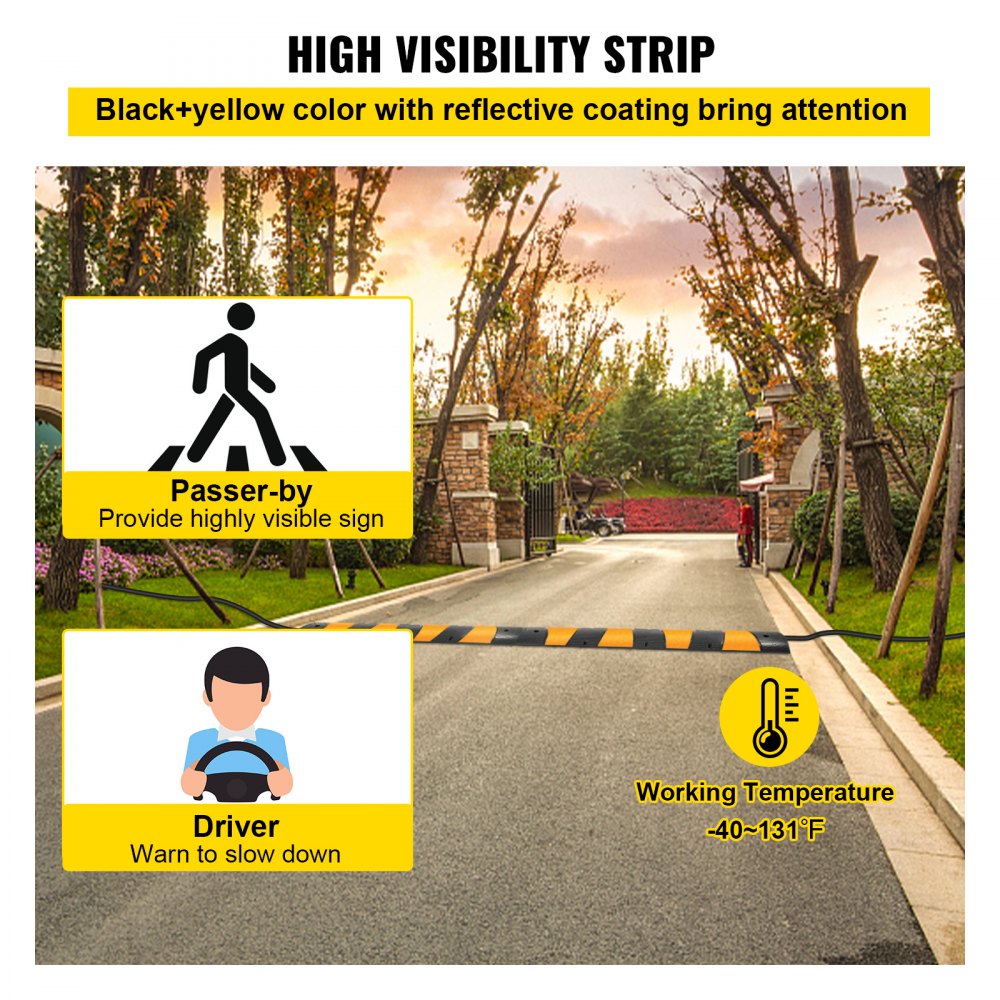 VEVOR 2pcs 6 Feet Rubber Speed Bump Driveway Modular Heavy Duty Speed Bumps 72.4 x 12 x 2.4 Inch Cable Protector Ramp for Garage Gravel Roads Asphalt Concrete (2-Channel, 2Pack-6Ft-Speed Bump) 