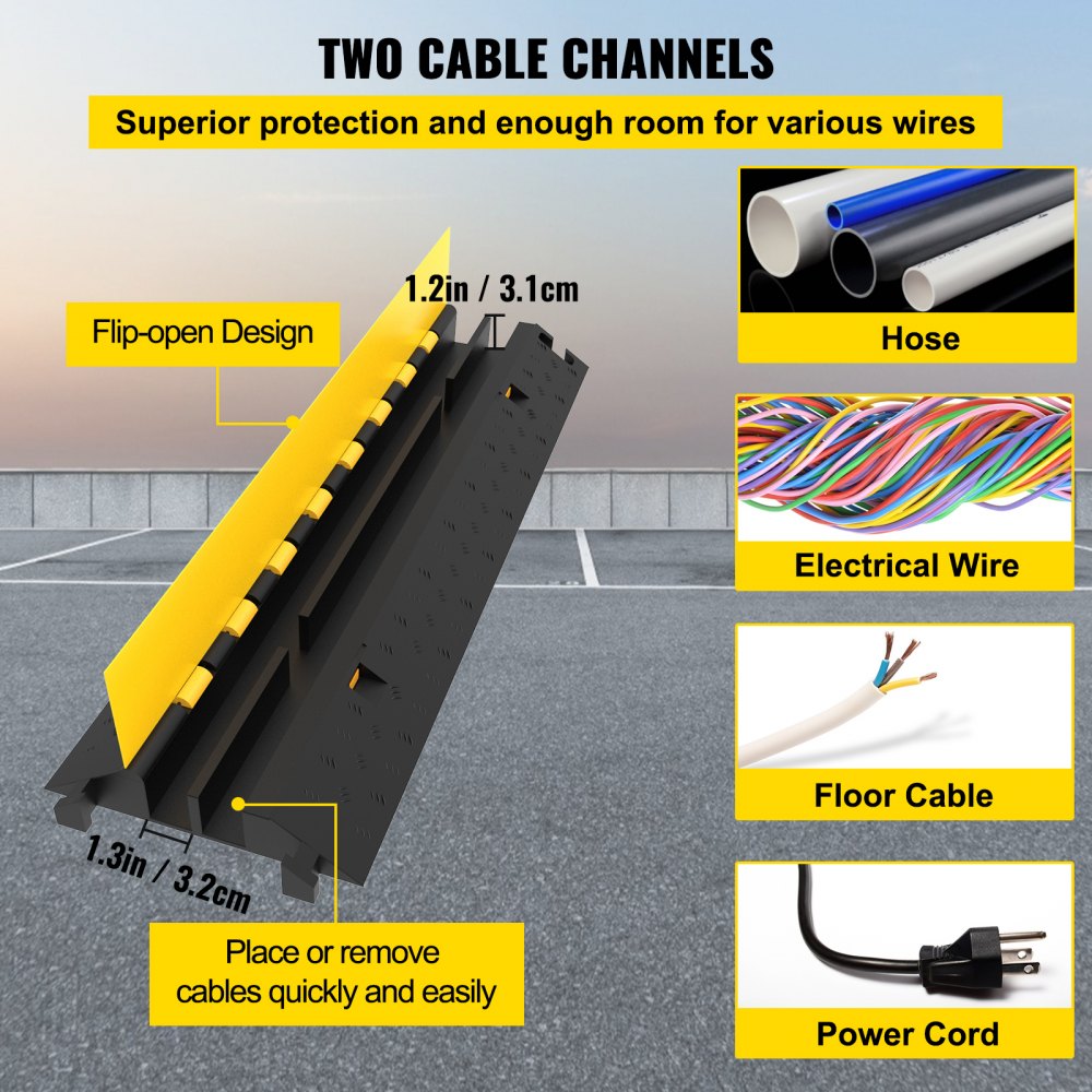 5PCS Dual-Channel Cable Protector Cover 22000LB Capacity Heavy-Duty 