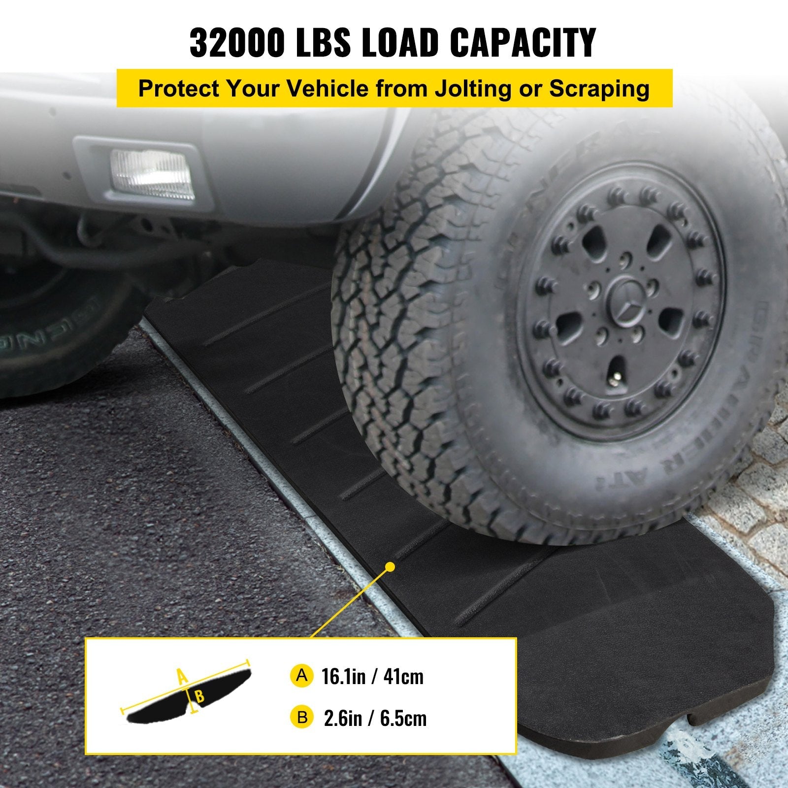 VEVOR Curb Ramp, 1 Pack Rubber Driveway Ramps, Heavy Duty 32000 lbs Weight Capacity Threshold Ramp, 2.6 inch High Curbside Bridge Ramps for Loading Dock Garage Sidewalk? Expandable Full Ramp Set 