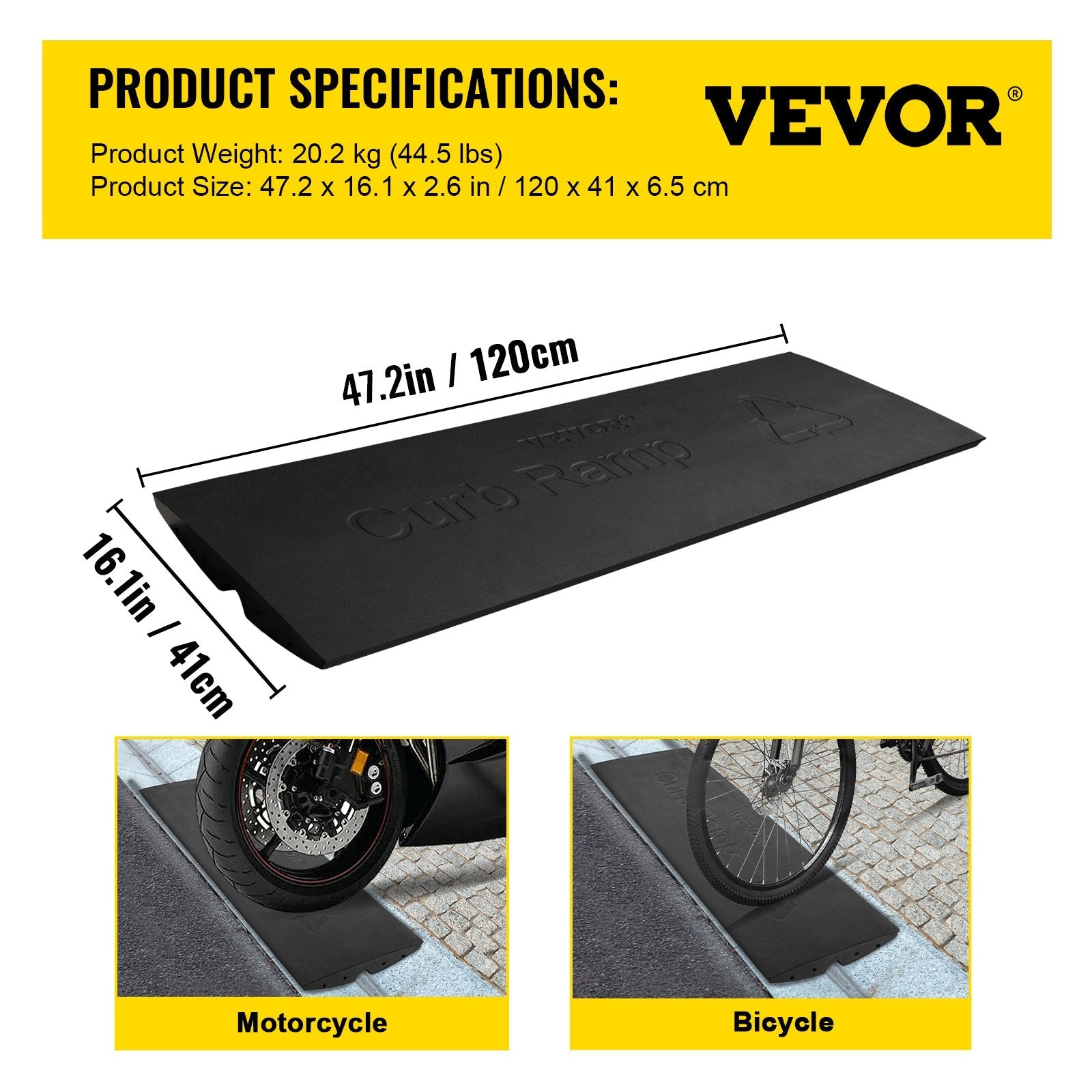 VEVOR Curb Ramp, 1 Pack Rubber Driveway Ramps, Heavy Duty 32000 lbs Weight Capacity Threshold Ramp, 2.6 inch High Curbside Bridge Ramps for Loading Dock Garage Sidewalk? Expandable Full Ramp Set 