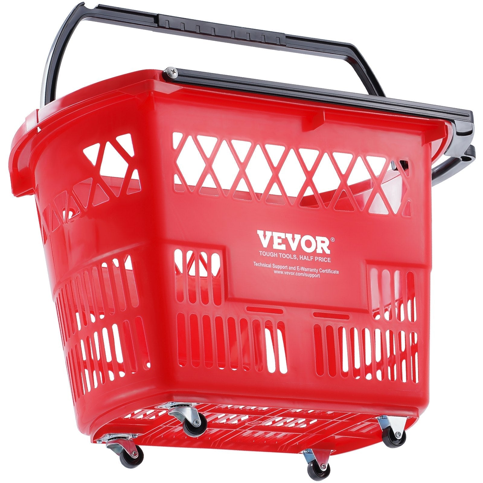 VEVOR Plastic Rolling Shopping Trolley Basket On Wheels 6PCS 39L with Handle Red 