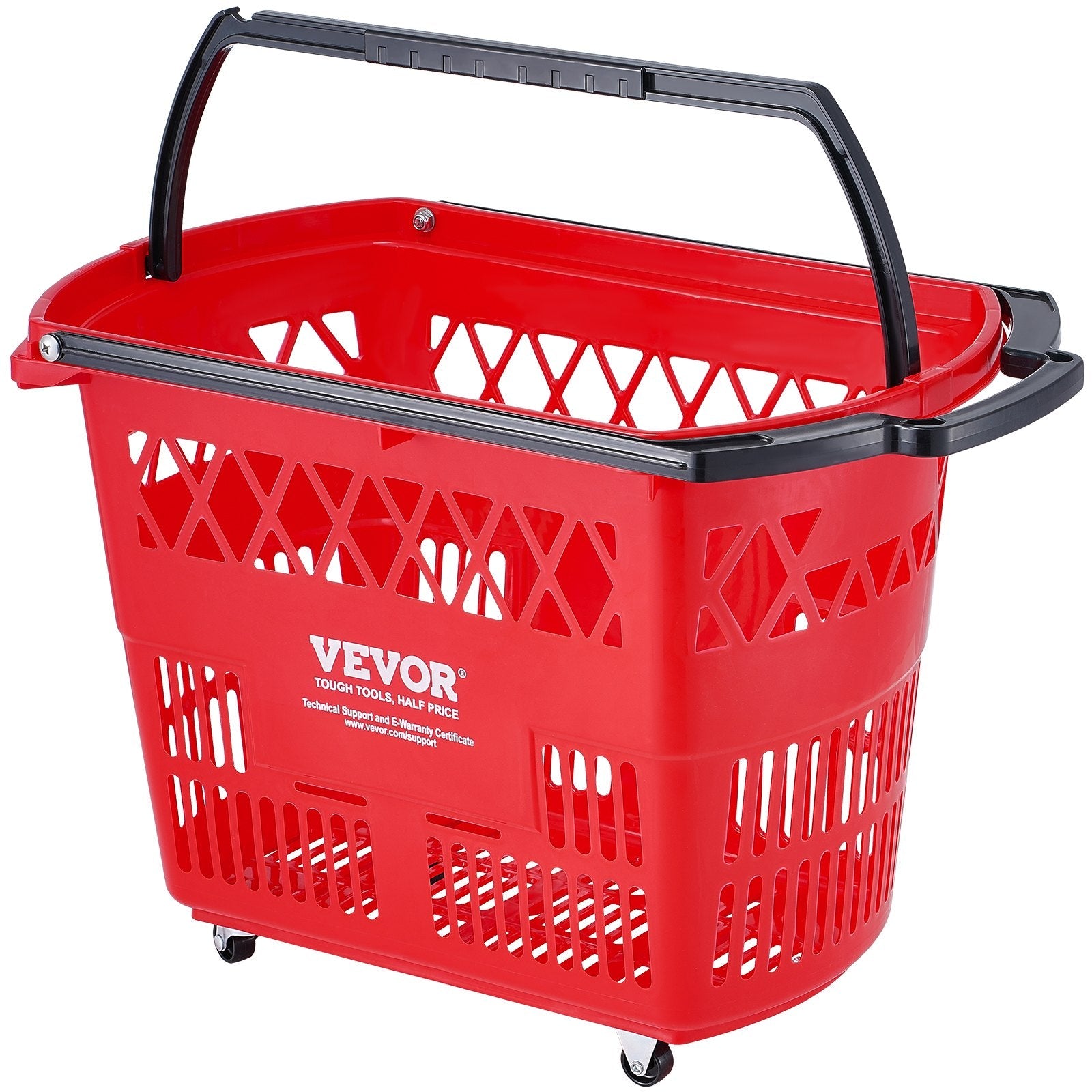 VEVOR Plastic Rolling Shopping Trolley Basket On Wheels 6PCS 39L with Handle Red 