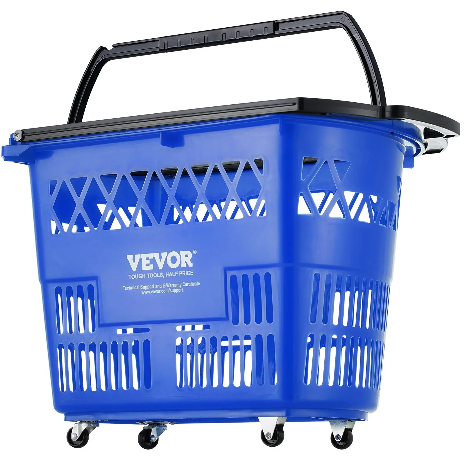 VEVOR Shopping Baskets, 6PCS, 39L Shopping Carts with Handles, Plastic Rolling Shopping Basket with Wheels, Large Portable Shopping Basket Set for Supermarkets, Retail Stores, Grocery Shopping, Blue