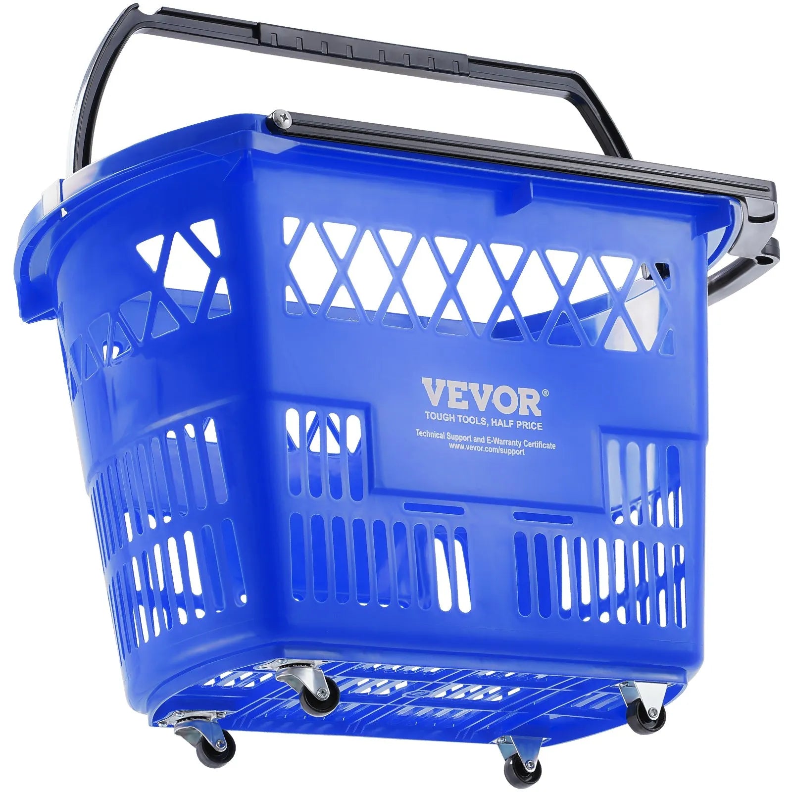 VEVOR Shopping Baskets, 6PCS, 39L Shopping Carts with Handles, Plastic Rolling Shopping Basket with Wheels, Large Portable Shopping Basket Set for Supermarkets, Retail Stores, Grocery Shopping, Blue