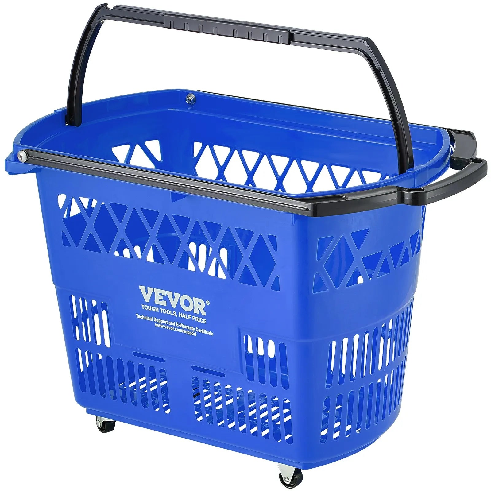 VEVOR Shopping Baskets, 6PCS, 39L Shopping Carts with Handles, Plastic Rolling Shopping Basket with Wheels, Large Portable Shopping Basket Set for Supermarkets, Retail Stores, Grocery Shopping, Blue