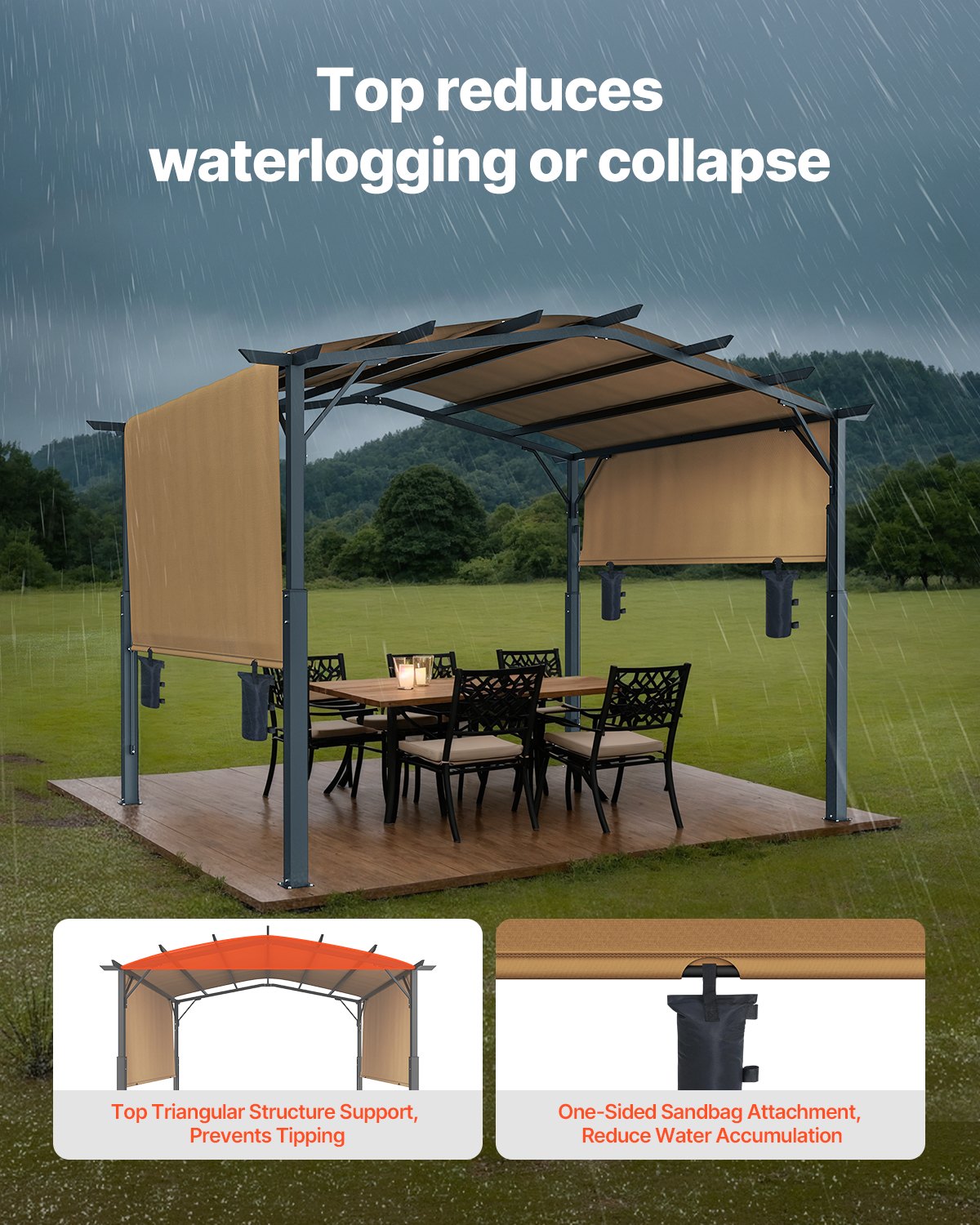 VEVOR 10x10 ft Outdoor Retractable Pergola with Canopy Arched Top Metal Pergola 