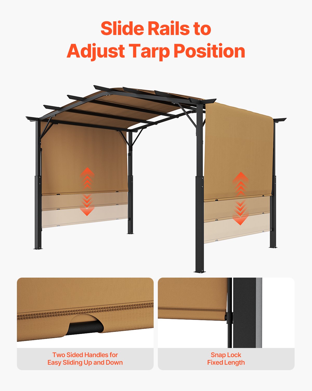 VEVOR 10x10 ft Outdoor Retractable Pergola with Canopy Arched Top Metal Pergola 
