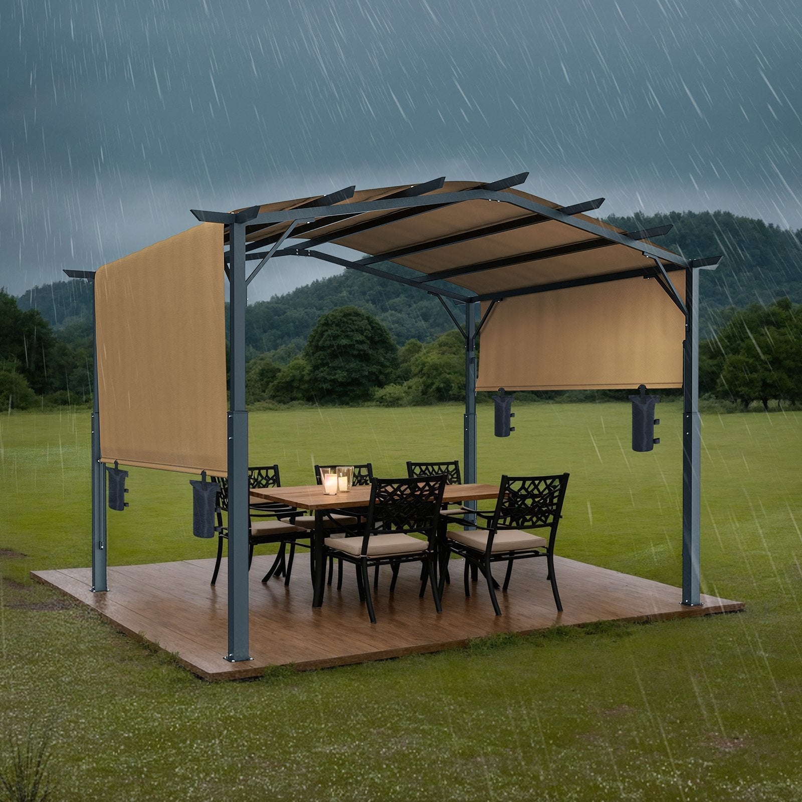 VEVOR 10x12 ft Outdoor Retractable Pergola with Canopy Arched Top Metal Pergola 