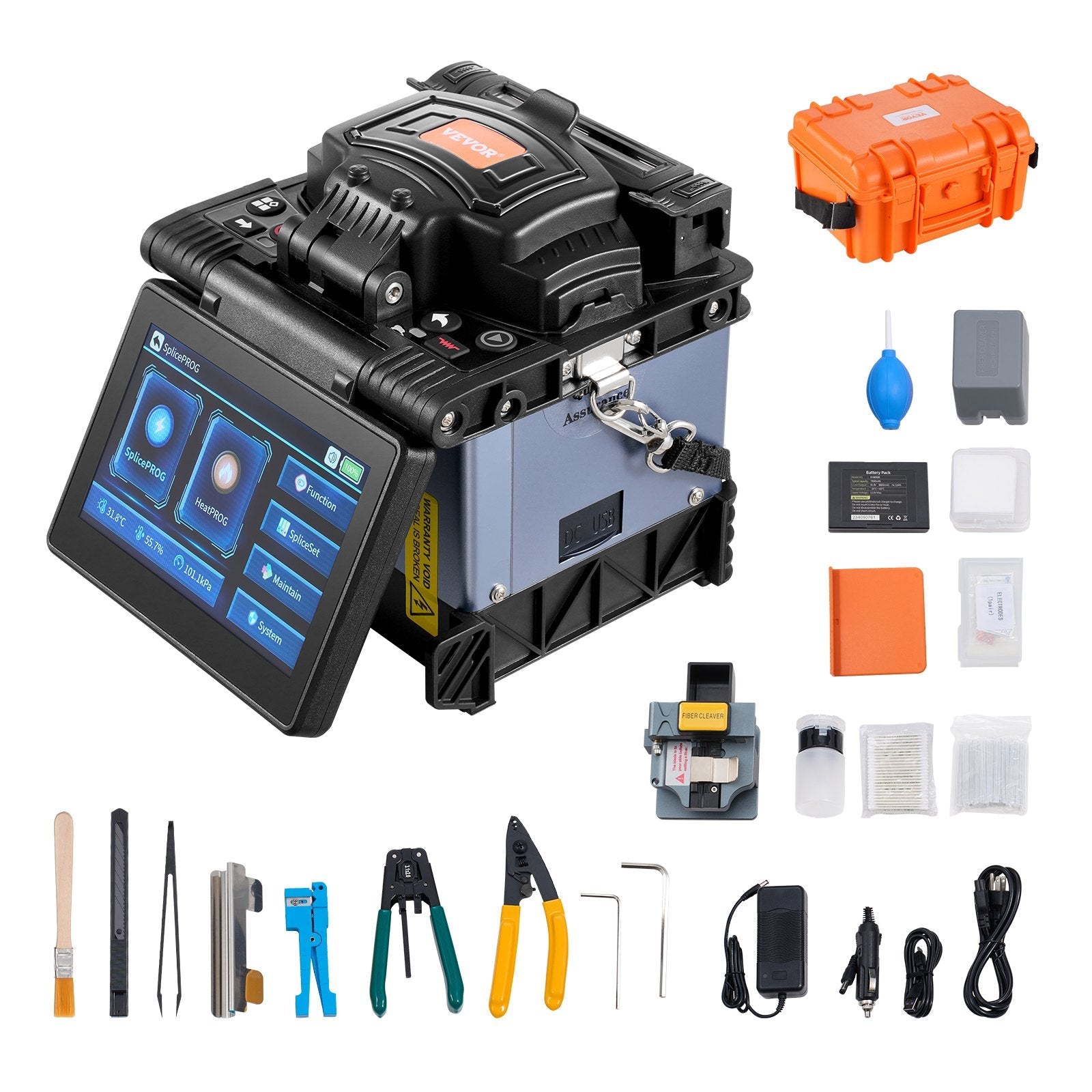 VEVOR Fiber Fusion Splicer 6 Motors Core Alignment 6s Splicing 5" Touch Screen 