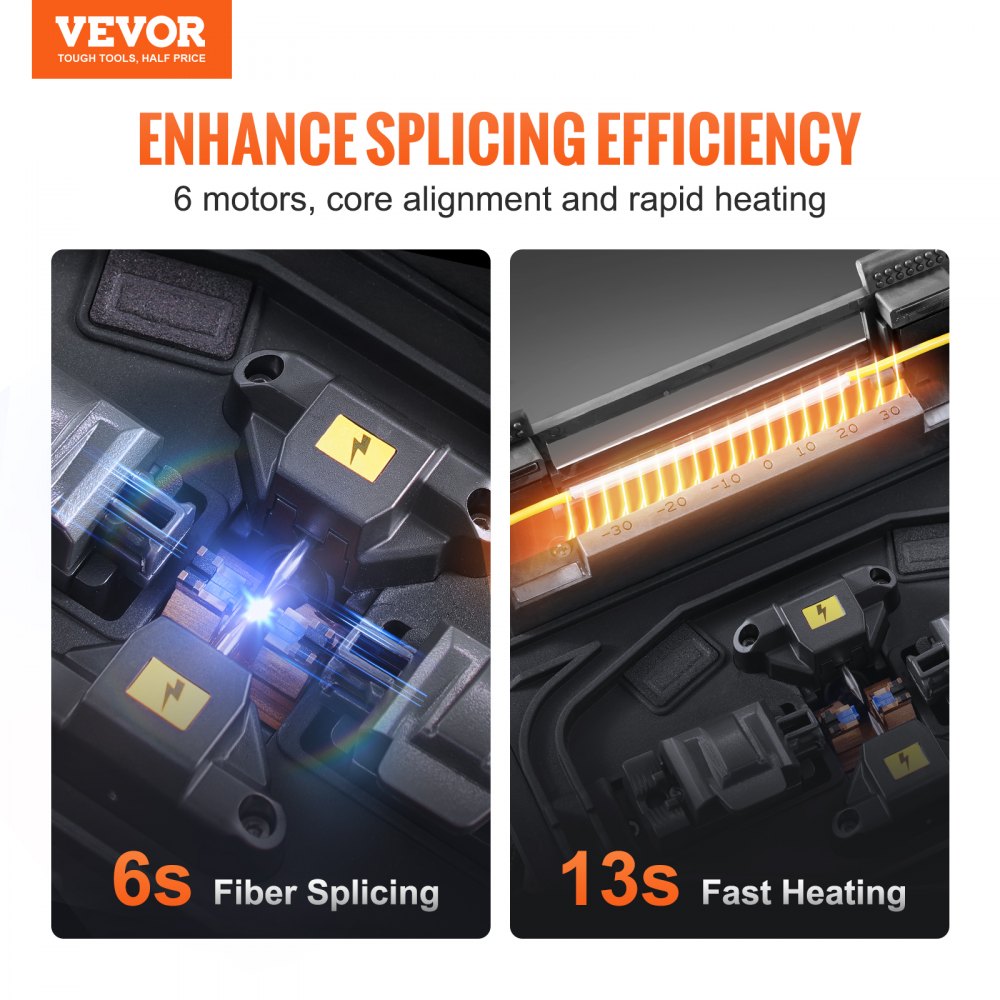 VEVOR Fiber Fusion Splicer 6 Motors Core Alignment with 6s Splicing 13s Heating 