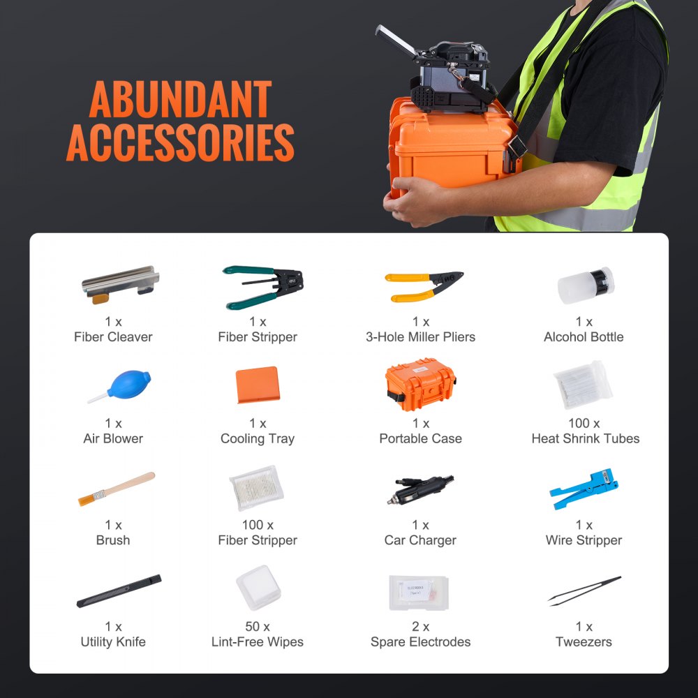 VEVOR Fiber Fusion Splicer 6 Motors Core Alignment with 6s Splicing 13s Heating 