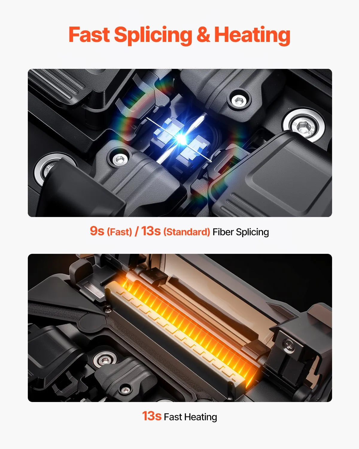 VEVOR Fiber Fusion Splicer 6 Motors, Core & Clad Alignment Fibers Optic Splicer with 6s Fast Splicing and 13s Heating, 5" Touch Screen, 3 in 1 Fiber Holder, 7800mAh Battery for SM MM DS NZDS Fibers 
