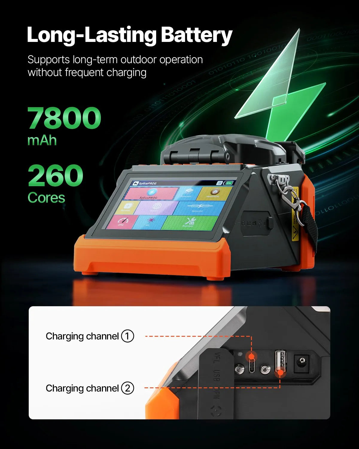 VEVOR Fiber Fusion Splicer 6 Motors, Core & Clad Alignment Fibers Optic Splicer with 6s Fast Splicing and 13s Heating, 5" Touch Screen, 3 in 1 Fiber Holder, 7800mAh Battery for SM MM DS NZDS Fibers 
