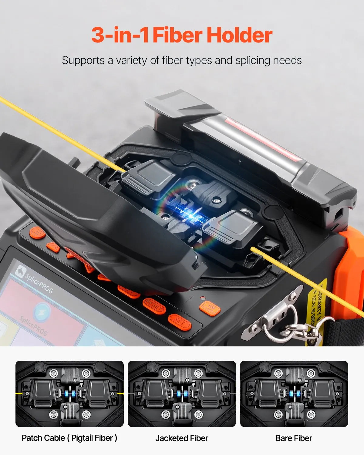 VEVOR Fiber Fusion Splicer 6 Motors, Core & Clad Alignment Fibers Optic Splicer with 6s Fast Splicing and 13s Heating, 5" Touch Screen, 3 in 1 Fiber Holder, 7800mAh Battery for SM MM DS NZDS Fibers 
