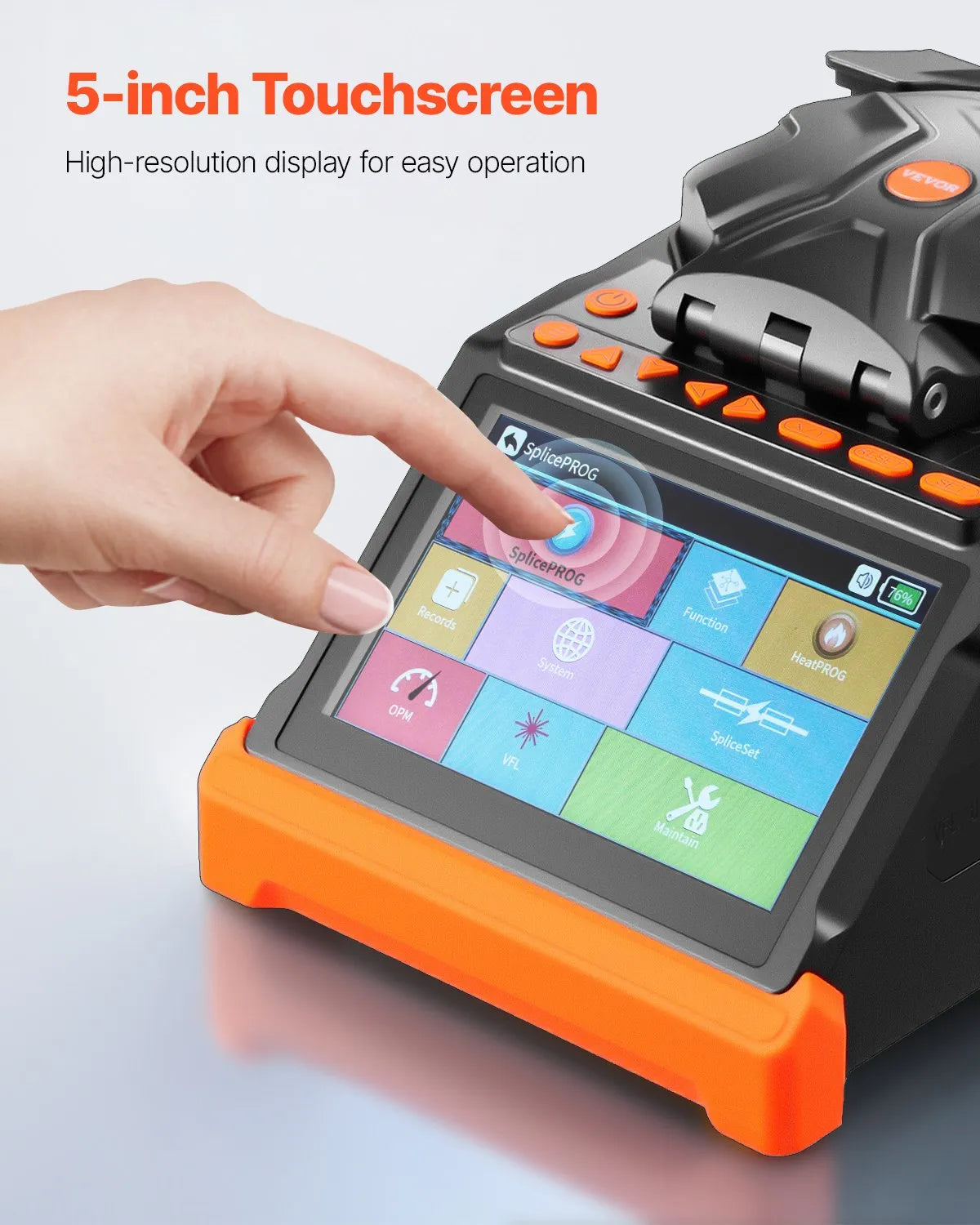VEVOR Fiber Fusion Splicer 6 Motors, Core & Clad Alignment Fibers Optic Splicer with 6s Fast Splicing and 13s Heating, 5" Touch Screen, 3 in 1 Fiber Holder, 7800mAh Battery for SM MM DS NZDS Fibers 
