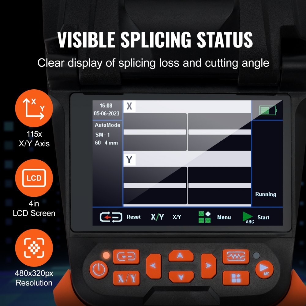 VEVOR Fiber Fusion Splicer 4 Motors, Clad Alignment Fiber Optic Fusion Splicer Kit w/ 4" Digital LCD Screen, 3 in 1 Optical Fiber Holder, Auto Focus Optical Fiber Cleaver Kit 9s Splicing 9-25s Heating 