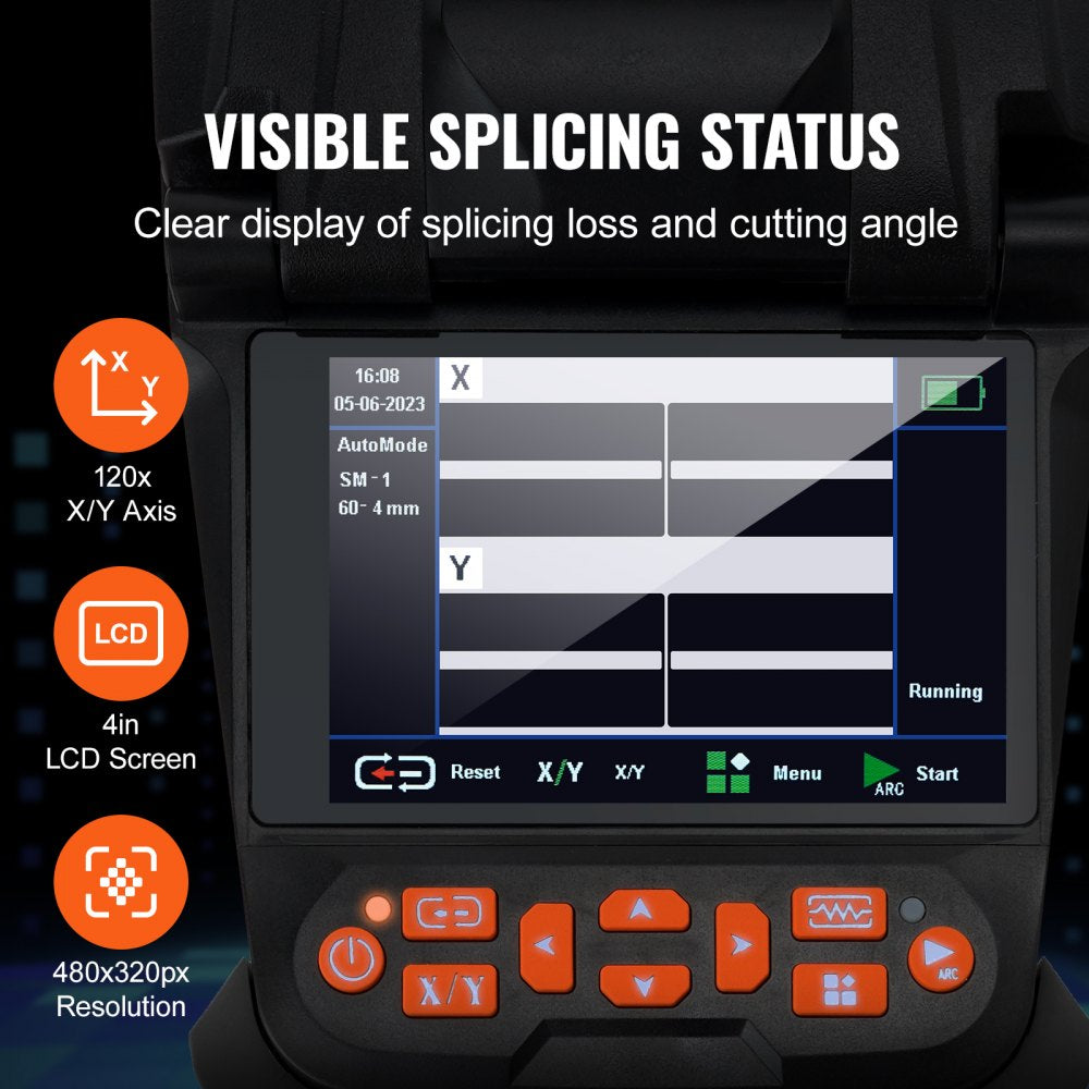 VEVOR Fiber Fusion Splicer 6 Motors, Core Alignment Fiber Optic Fusion Splicer with 4" Digital LCD Screen, Image Storage, 3 in 1 Auto Focus Optical Fiber Holder Cleaver Kit 5-6s Splicing 9-25s Heating 