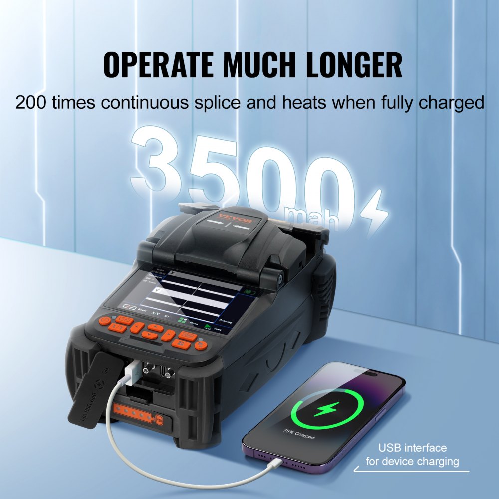 VEVOR Fiber Fusion Splicer 6 Motors, Core Alignment Fiber Optic Fusion Splicer with 4" Digital LCD Screen, Image Storage, 3 in 1 Auto Focus Optical Fiber Holder Cleaver Kit 5-6s Splicing 9-25s Heating 
