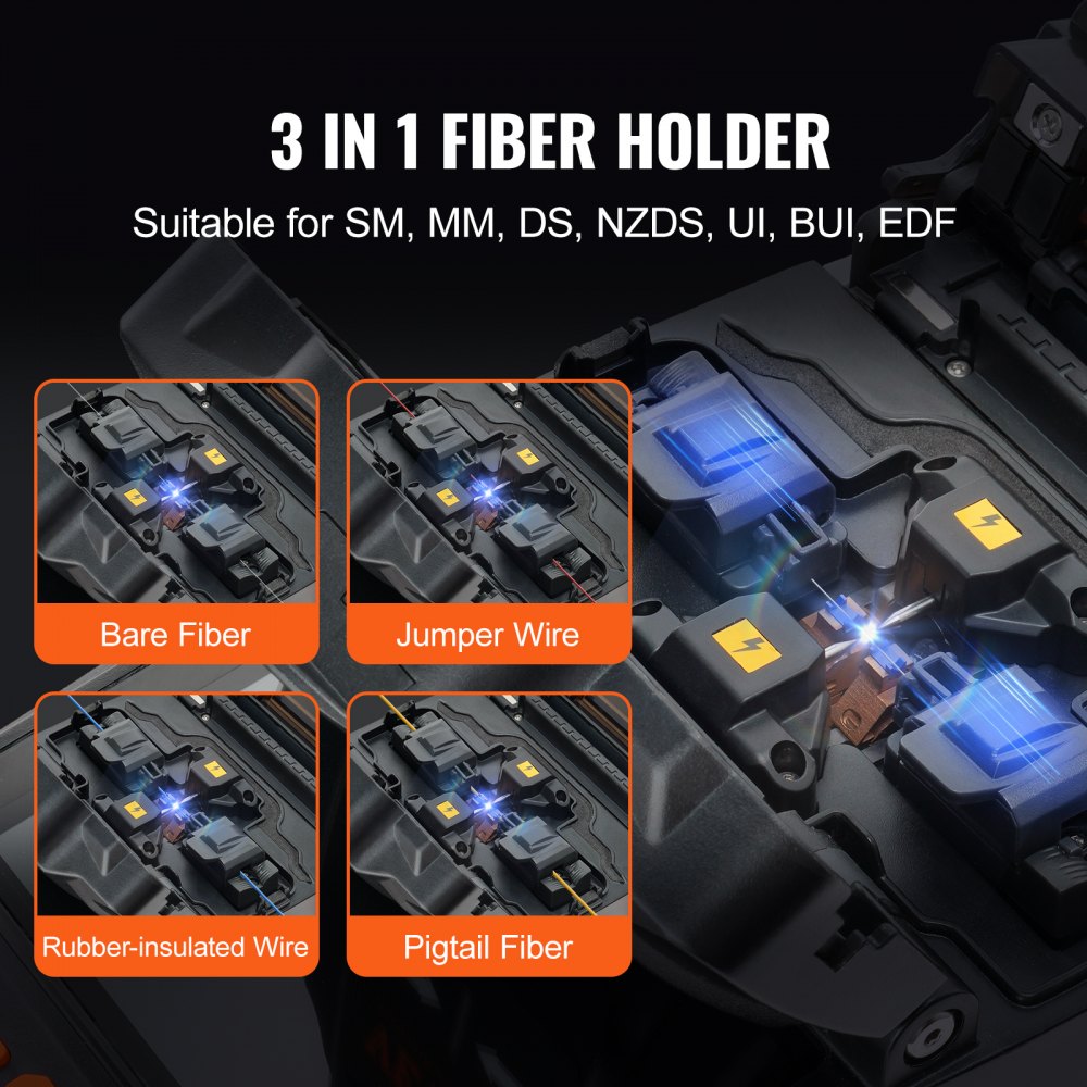 VEVOR Fiber Fusion Splicer 6 Motors, Core Alignment Fiber Optic Fusion Splicer with 4" Digital LCD Screen, Image Storage, 3 in 1 Auto Focus Optical Fiber Holder Cleaver Kit 5-6s Splicing 9-25s Heating 