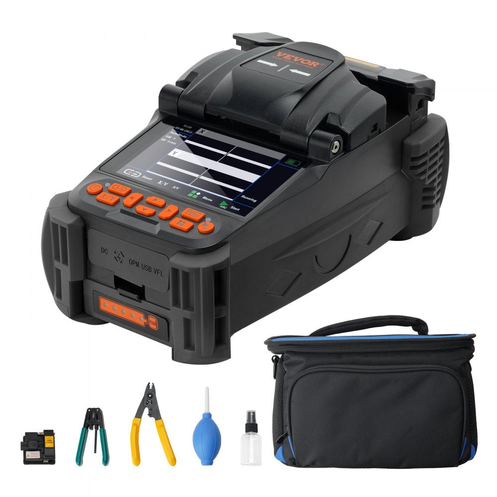 VEVOR Fiber Fusion Splicer 6 Motors, Core Alignment Fiber Optic Fusion Splicer with 4" Digital LCD Screen, Image Storage, 3 in 1 Auto Focus Optical Fiber Holder Cleaver Kit 5-6s Splicing 9-25s Heating 