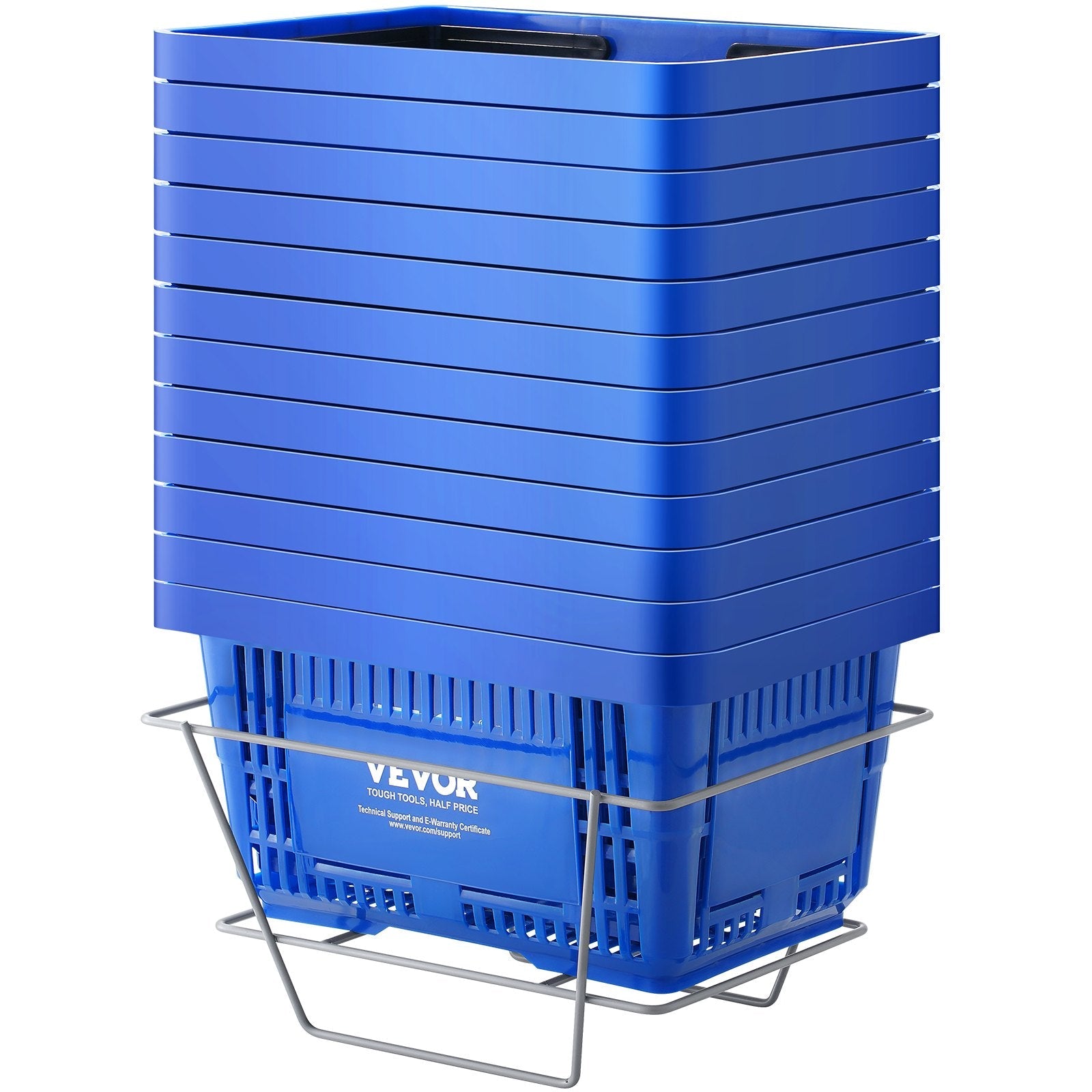 VEVOR Shopping Basket, Set of 12, 24L Durable Plastic Grocery Basket with Handle and Stand, 16.73 x 11.61 x 8.86 inch Portable Shop Basket Bulk Used for Retail Store Supermarket Grocery Shopping, Blue 