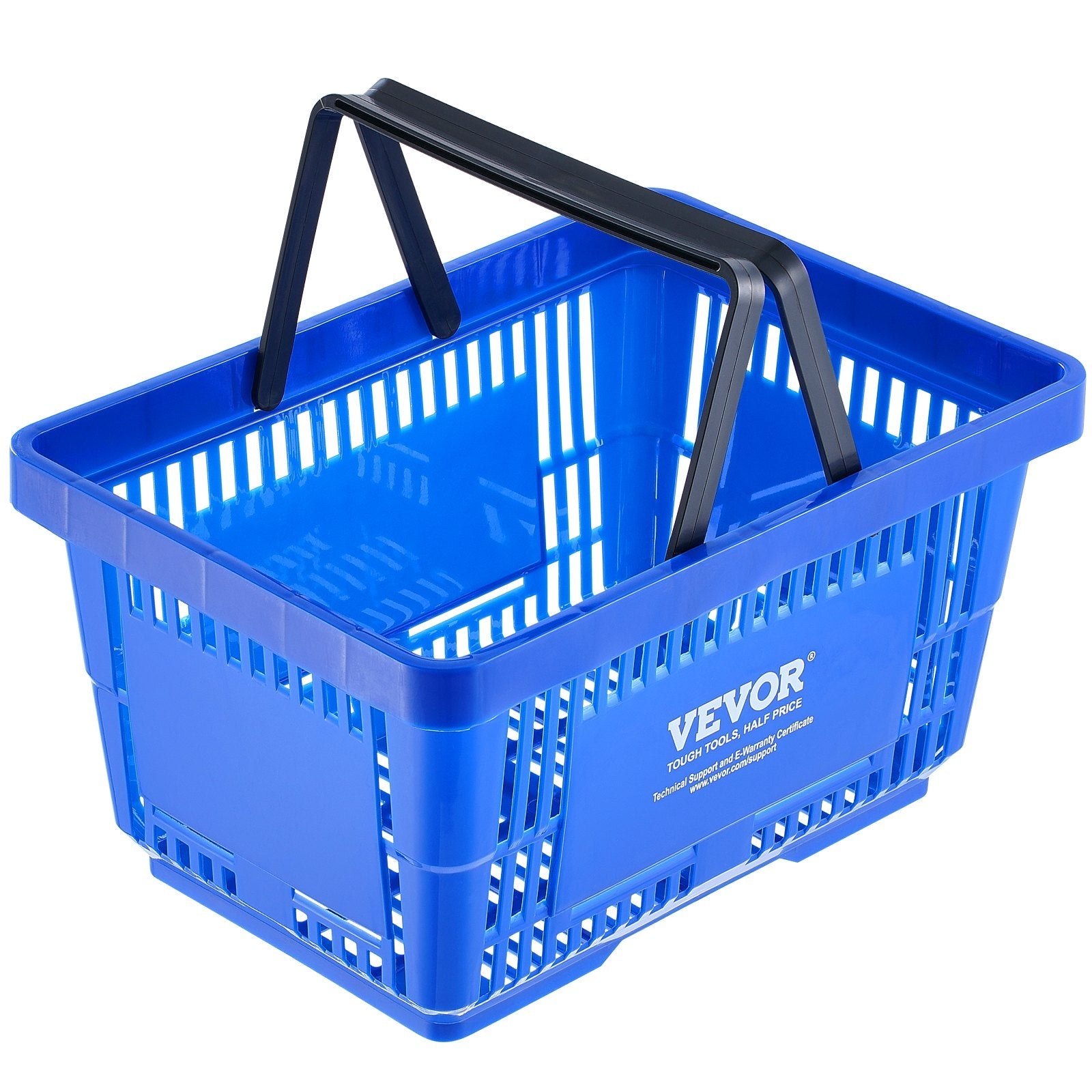 VEVOR Shopping Basket, Set of 12, 24L Durable Plastic Grocery Basket with Handle and Stand, 16.73 x 11.61 x 8.86 inch Portable Shop Basket Bulk Used for Retail Store Supermarket Grocery Shopping, Blue 