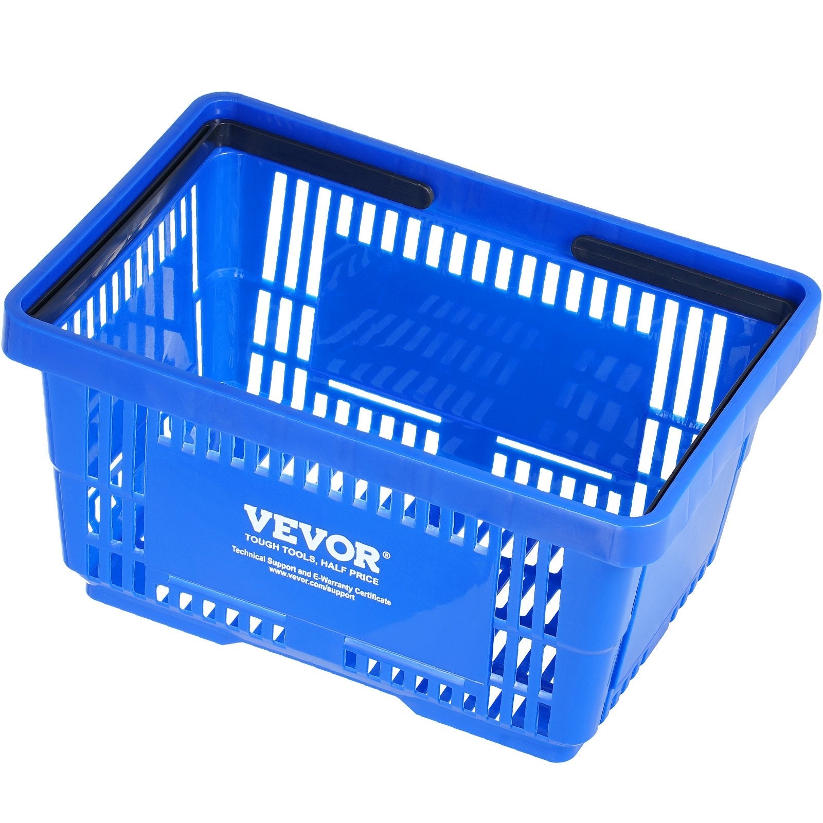VEVOR Shopping Basket, Set of 12, 24L Durable Plastic Grocery Basket with Handle and Stand, 16.73 x 11.61 x 8.86 inch Portable Shop Basket Bulk Used for Retail Store Supermarket Grocery Shopping, Blue 