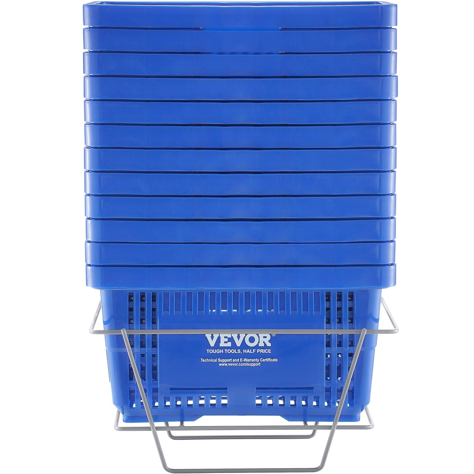 VEVOR Shopping Basket, Set of 12, 24L Durable Plastic Grocery Basket with Handle and Stand, 16.73 x 11.61 x 8.86 inch Portable Shop Basket Bulk Used for Retail Store Supermarket Grocery Shopping, Blue 