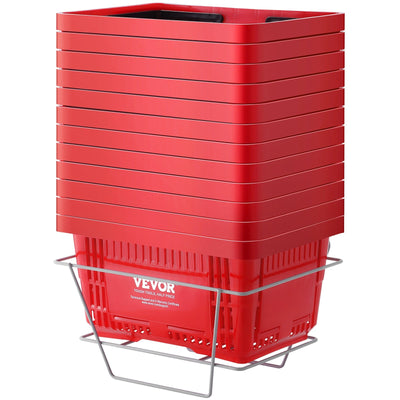 VEVOR Shopping Basket, Set of 12, 24L Durable Plastic Grocery Basket with Handle and Stand, 16.73 x 11.61 x 8.86 inch Portable Shop Basket Bulk Used for Retail Store Supermarket Grocery Shopping, Red 
