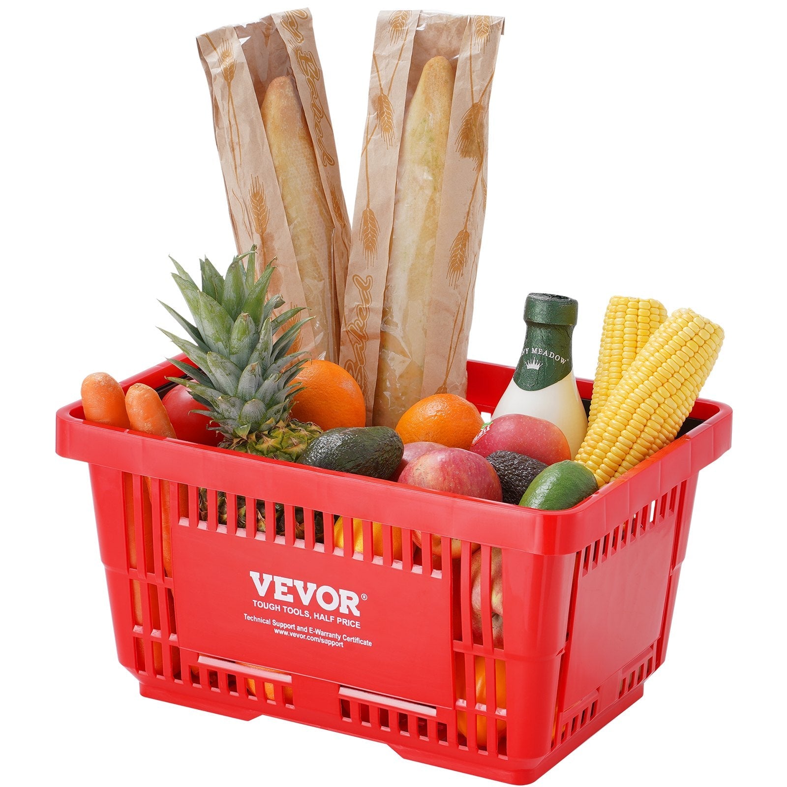 VEVOR Shopping Basket, Set of 12, 24L Durable Plastic Grocery Basket with Handle and Stand, 16.73 x 11.61 x 8.86 inch Portable Shop Basket Bulk Used for Retail Store Supermarket Grocery Shopping, Red 