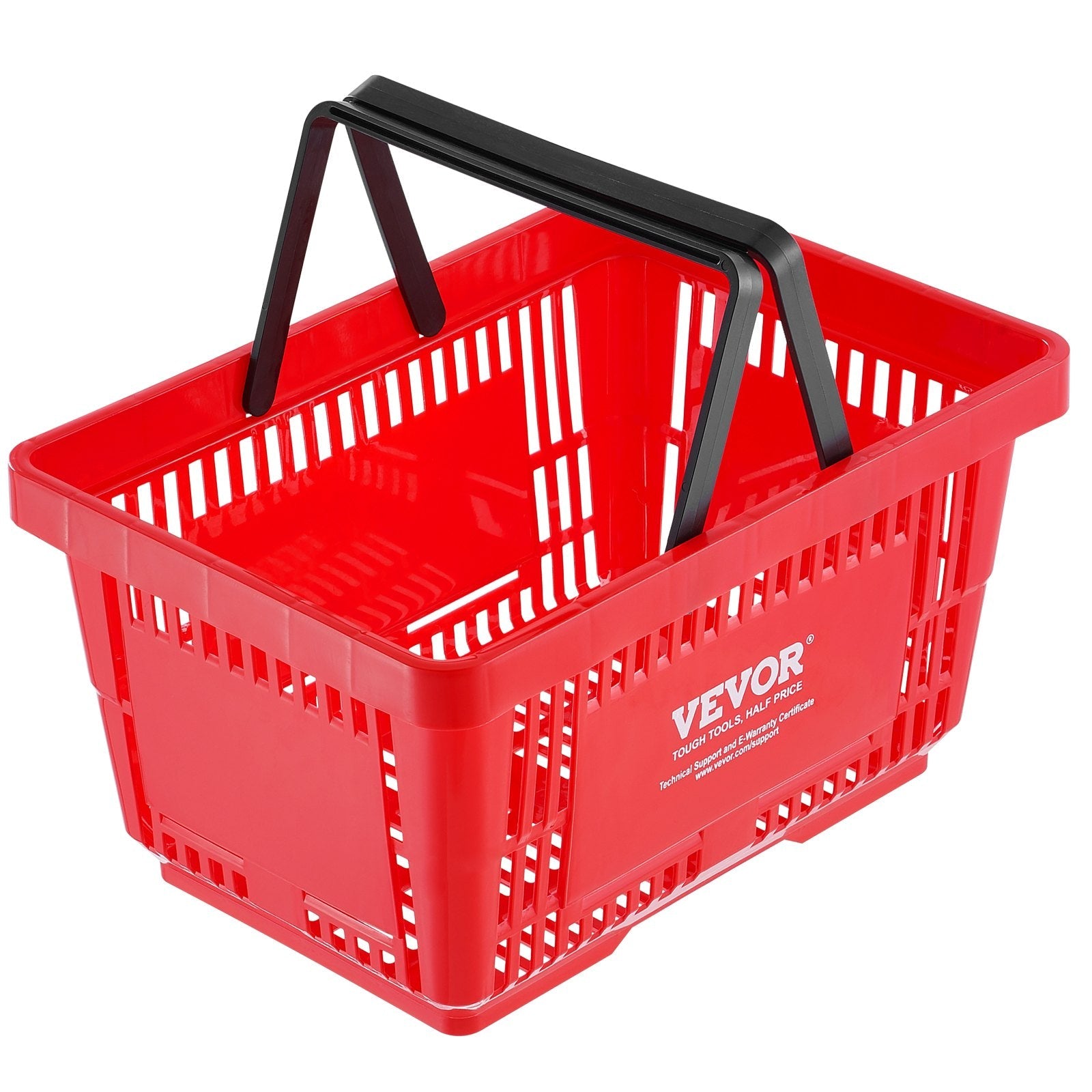 VEVOR Shopping Basket, Set of 12, 24L Durable Plastic Grocery Basket with Handle and Stand, 16.73 x 11.61 x 8.86 inch Portable Shop Basket Bulk Used for Retail Store Supermarket Grocery Shopping, Red 