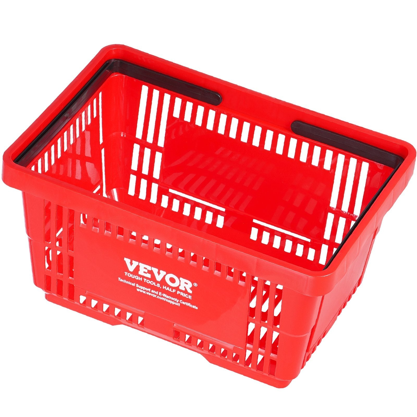 VEVOR Shopping Basket, Set of 12, 24L Durable Plastic Grocery Basket with Handle and Stand, 16.73 x 11.61 x 8.86 inch Portable Shop Basket Bulk Used for Retail Store Supermarket Grocery Shopping, Red 