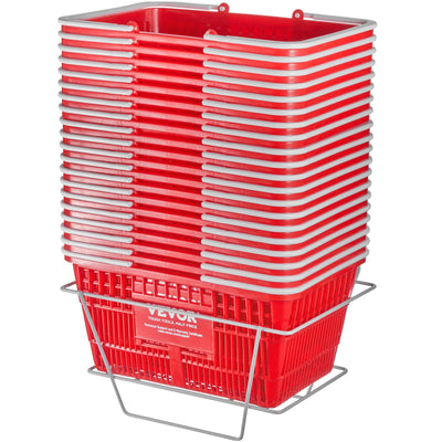 VEVOR Shopping Basket Portable Grocery Basket 20PCS 21L with Handle & Stand Red 