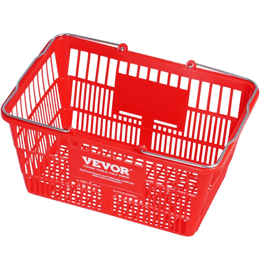 VEVOR Shopping Basket, Set of 12, 21L Durable Plastic Grocery Basket with Metal Handle and Stand, 16.73 x 12.01 x 8.58 inch Portable Shop Basket Used for Retail Store Supermarket Grocery Shopping, Red 