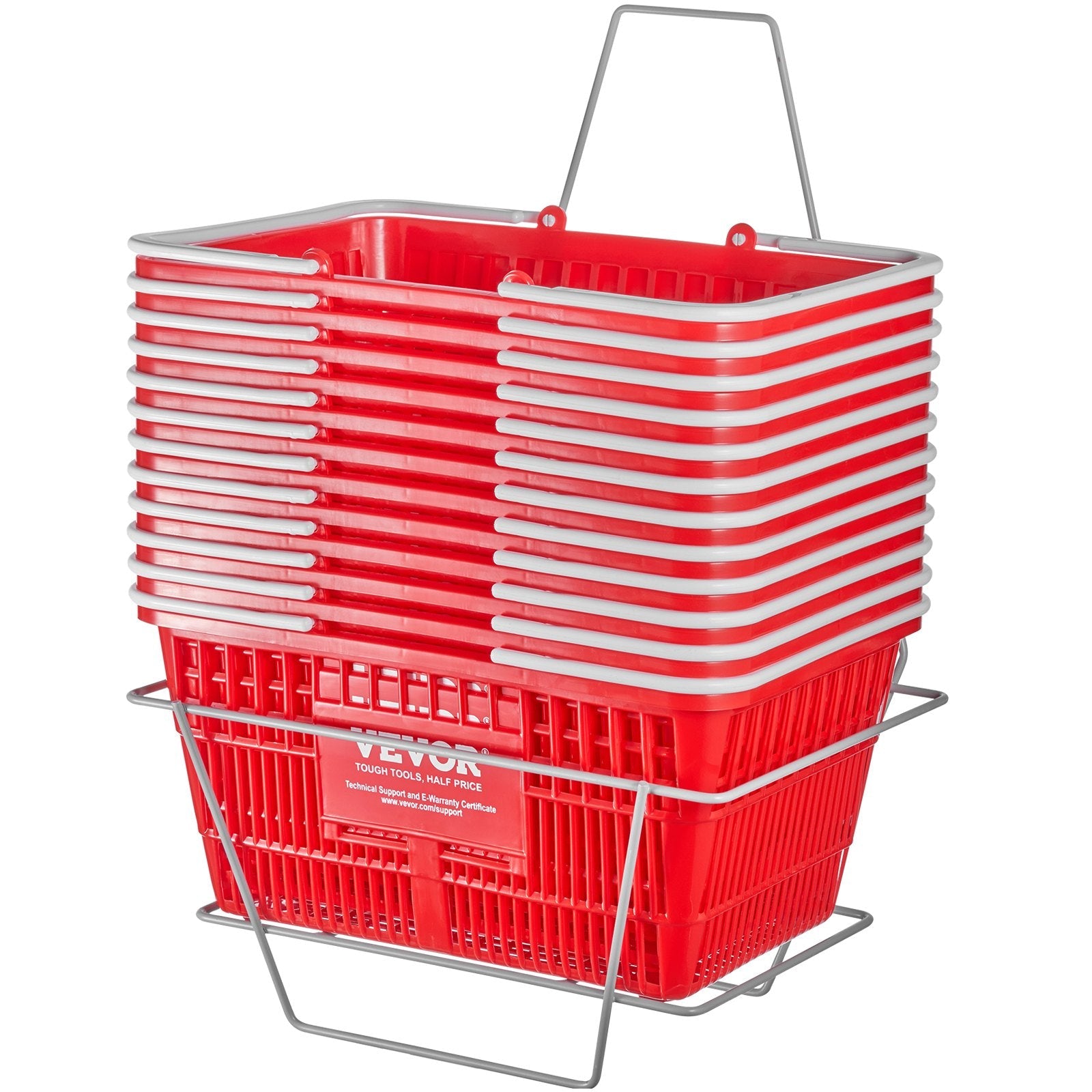 VEVOR Shopping Basket Portable Grocery Basket 12PCS 21L with Handle & Stand Red 