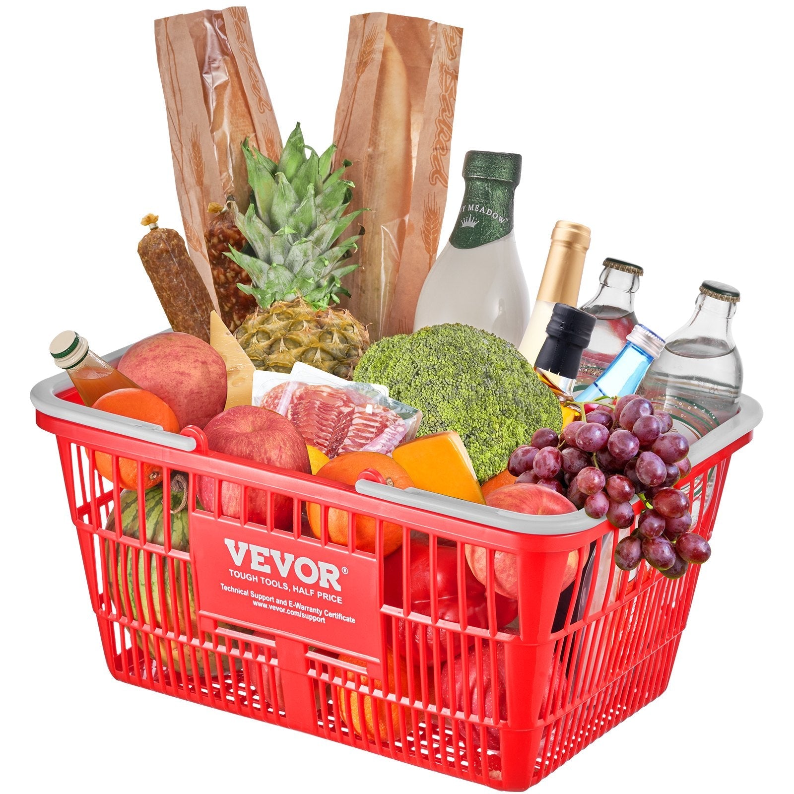 VEVOR Shopping Basket Portable Grocery Basket 12PCS 21L with Handle & Stand Red 
