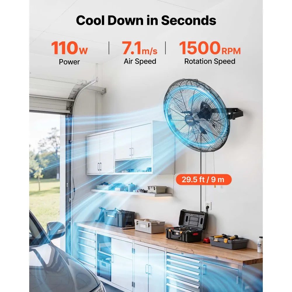 18" Wall Mount Fan 2-Pack – 3-Speed Industrial Hanging Fans, Adjustable Airflow
