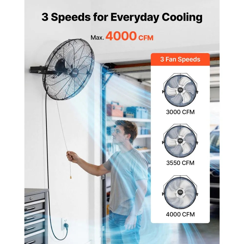 18" Wall Mount Fan 2-Pack – 3-Speed Industrial Hanging Fans, Adjustable Airflow
