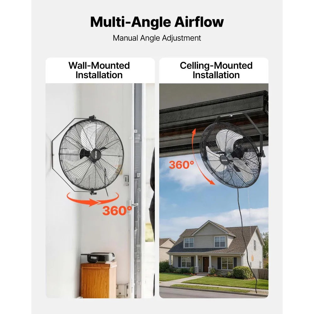 18" Wall Mount Fan 2-Pack – 3-Speed Industrial Hanging Fans, Adjustable Airflow